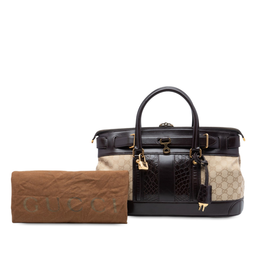 GG et Crocodile embossé Secret Sac Beige