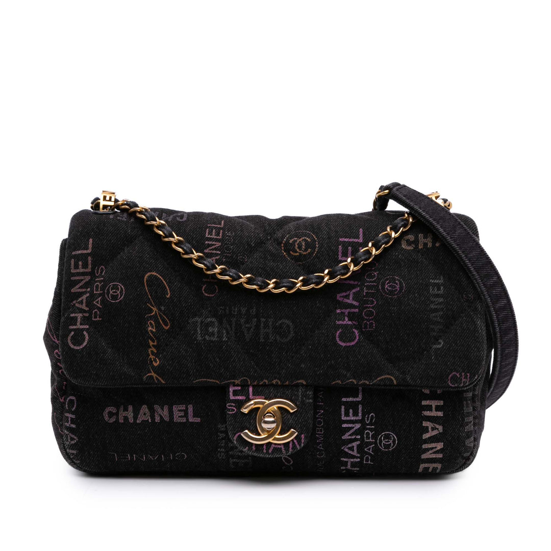 Medium Quilted Denim Mood Flap Black - Gaby Paris