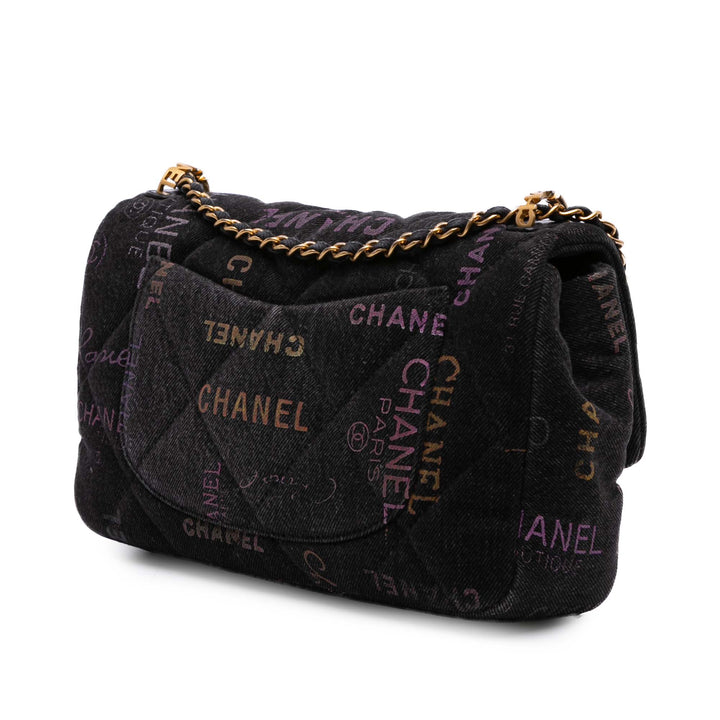Medium Quilted Denim Mood Flap Black - Gaby Paris