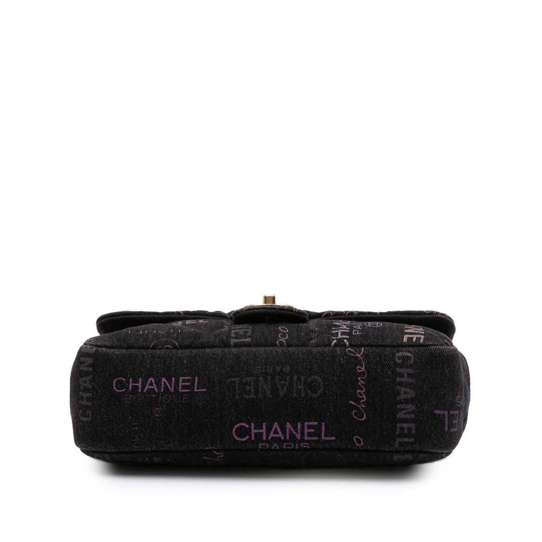 Medium Quilted Denim Mood Flap Black - Gaby Paris