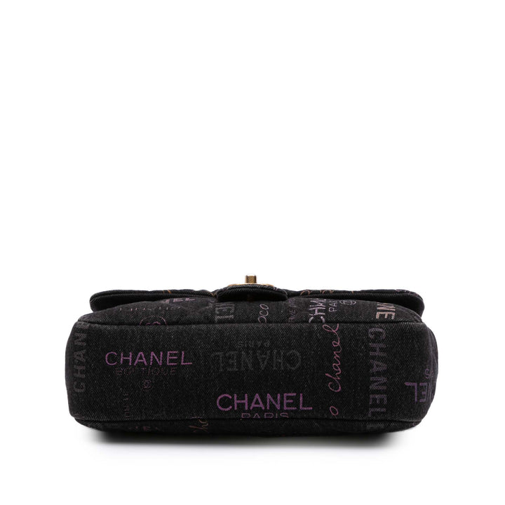 Medium Quilted Denim Mood Flap Black - Gaby Paris