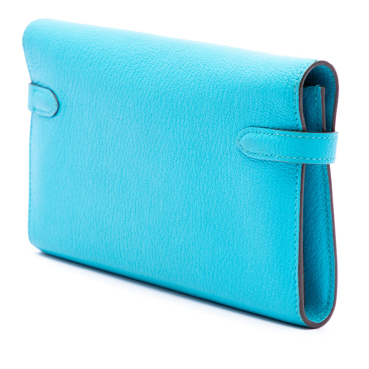 Hermès Portefeuille Chevre Mysore Kelly Longue Bleu – vue 2 – GABY PARIS