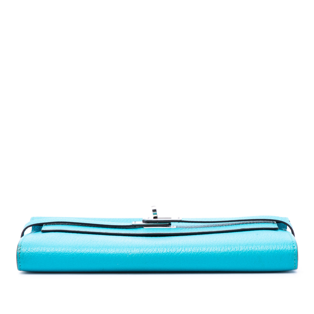 Hermès Portefeuille Chevre Mysore Kelly Longue Bleu – vue 3 – GABY PARIS