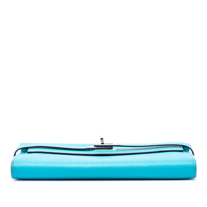 Hermès Portefeuille Chevre Mysore Kelly Longue Bleu – vue 3 – GABY PARIS