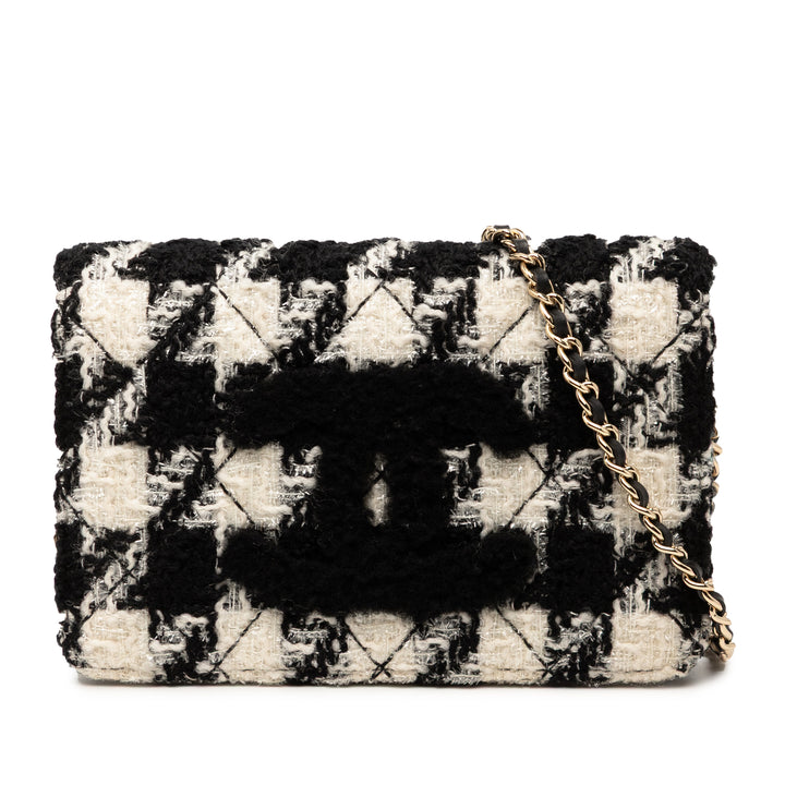 Chanel CC Houndstooth Tweed Wallet On Chain