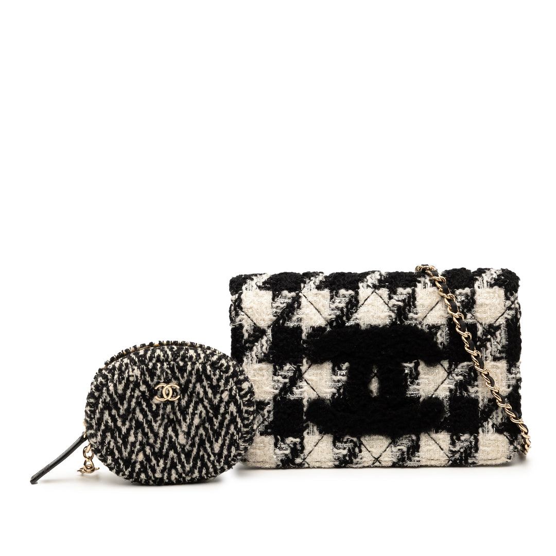 Chanel CC Houndstooth Tweed Wallet On Chain