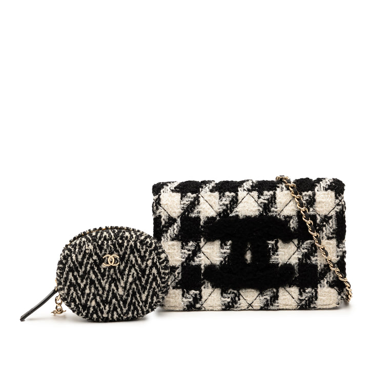 Chanel CC Houndstooth Tweed Wallet On Chain