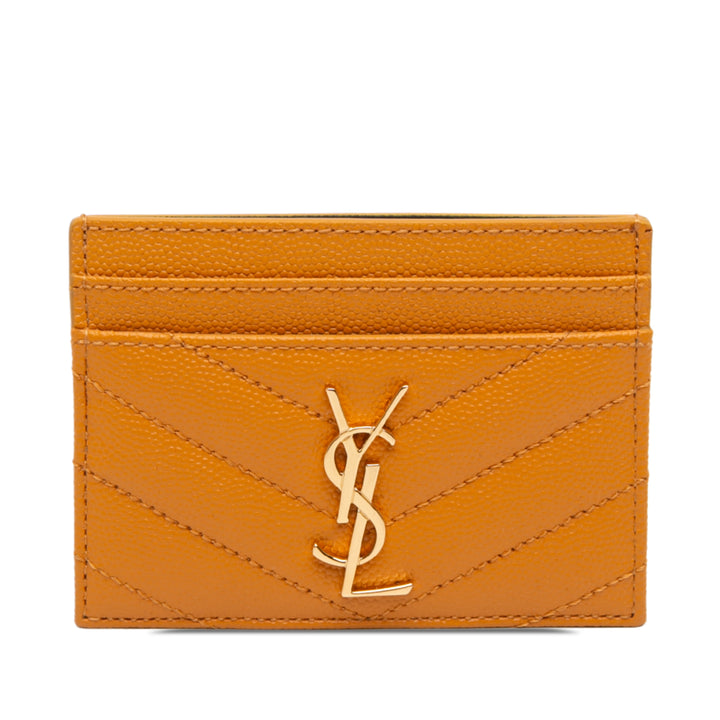 Saint Laurent Chevron Grain de Poudre Cassandre Porte-cartes Jaune