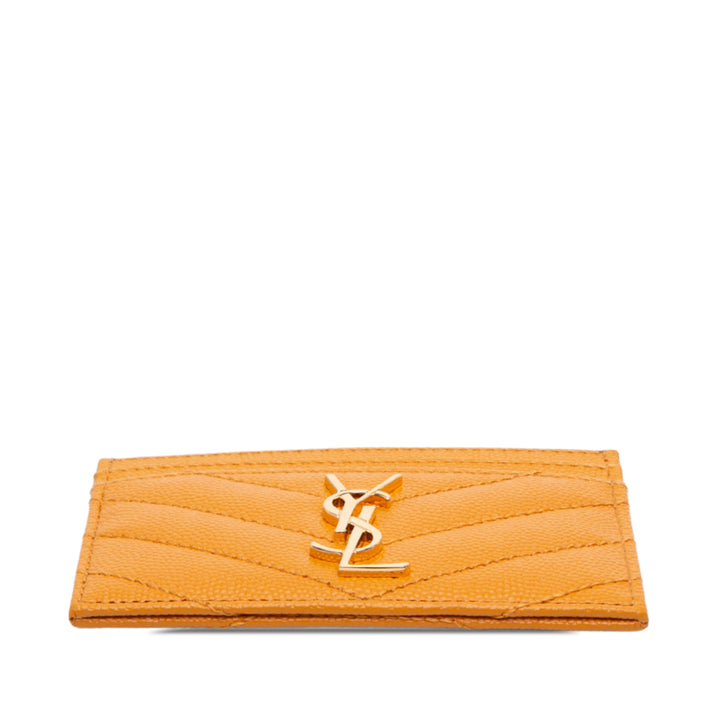 Saint Laurent Chevron Grain de Poudre Cassandre Porte-cartes Jaune