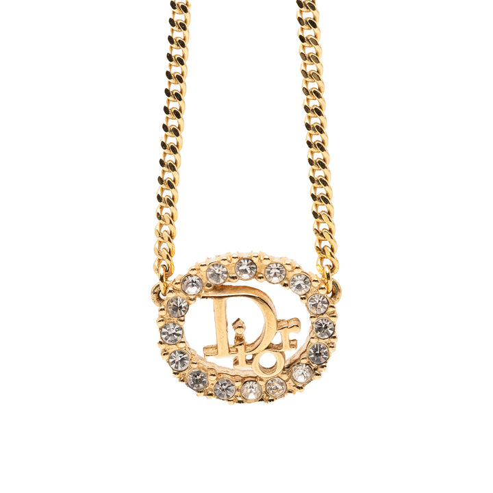 Dior plaqué Strass CD Logo Pendant Collier