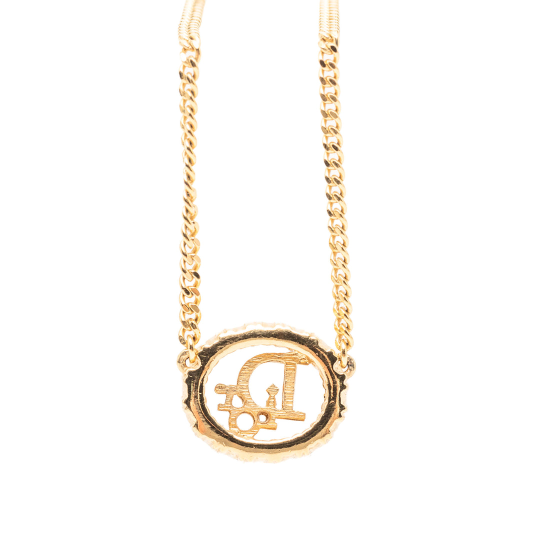 Dior plaqué Strass CD Logo Pendant Collier