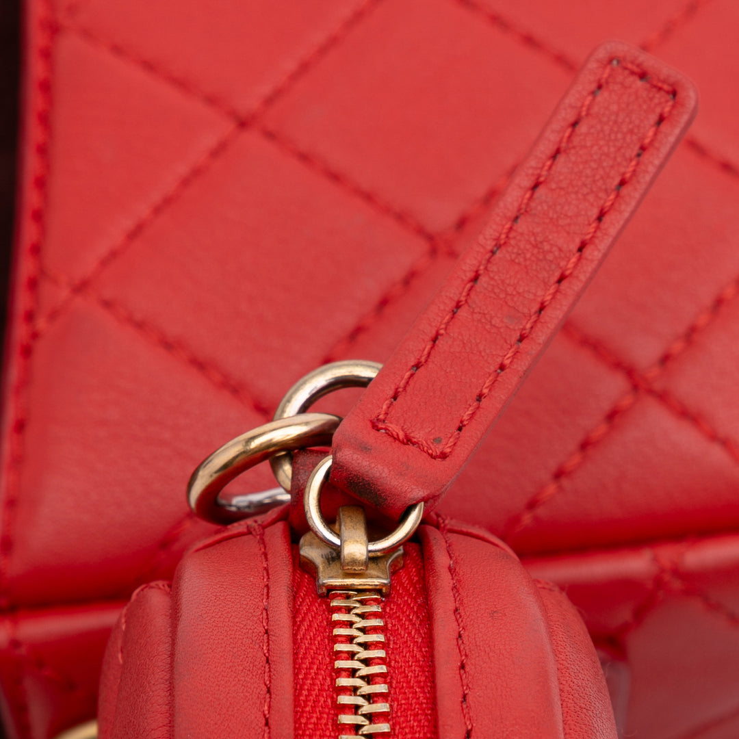 Quilted Calfskin Multi Pouching Flap Red - Gaby Paris