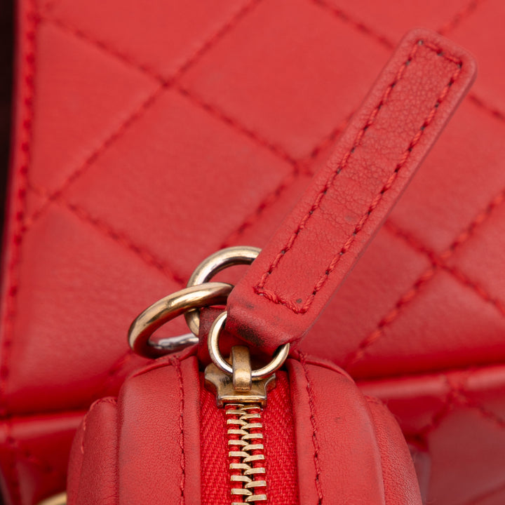 Quilted Calfskin Multi Pouching Flap Red - Gaby Paris