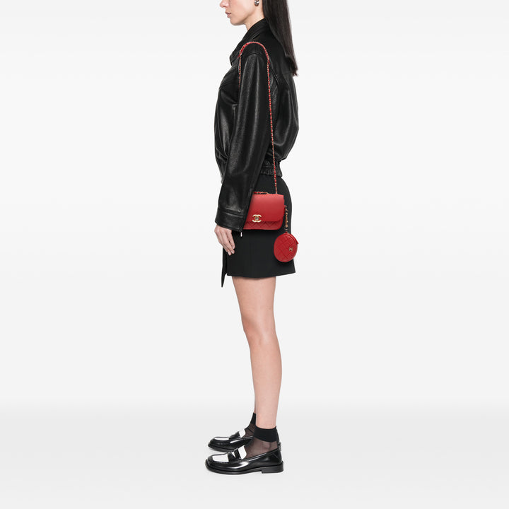 Quilted Calfskin Multi Pouching Flap Red - Gaby Paris