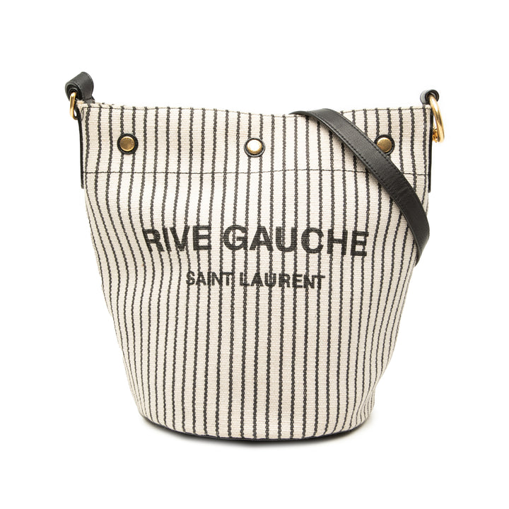 Saint Laurent Striped Toile Rive Gauche Bucket Sac