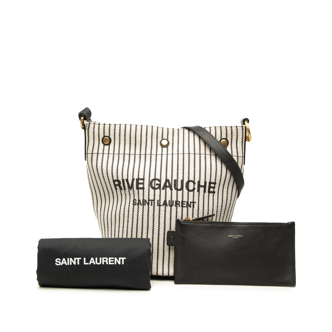 Saint Laurent Striped Toile Rive Gauche Bucket Sac