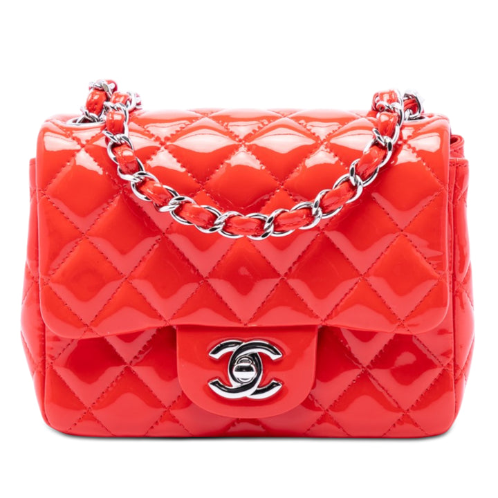 Chanel Mini Square Classic Cuir verni Simple rabat