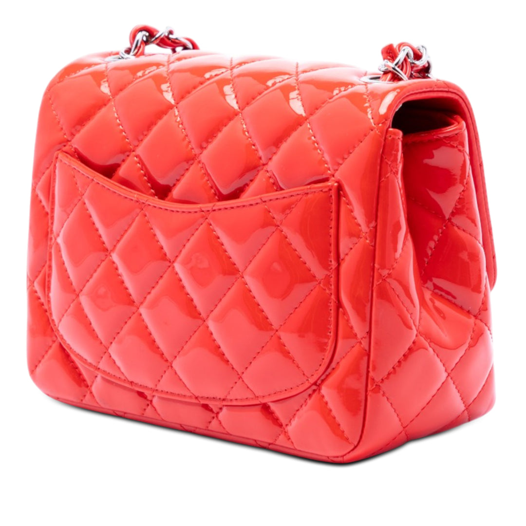 Chanel Mini Square Classic Cuir verni Simple rabat