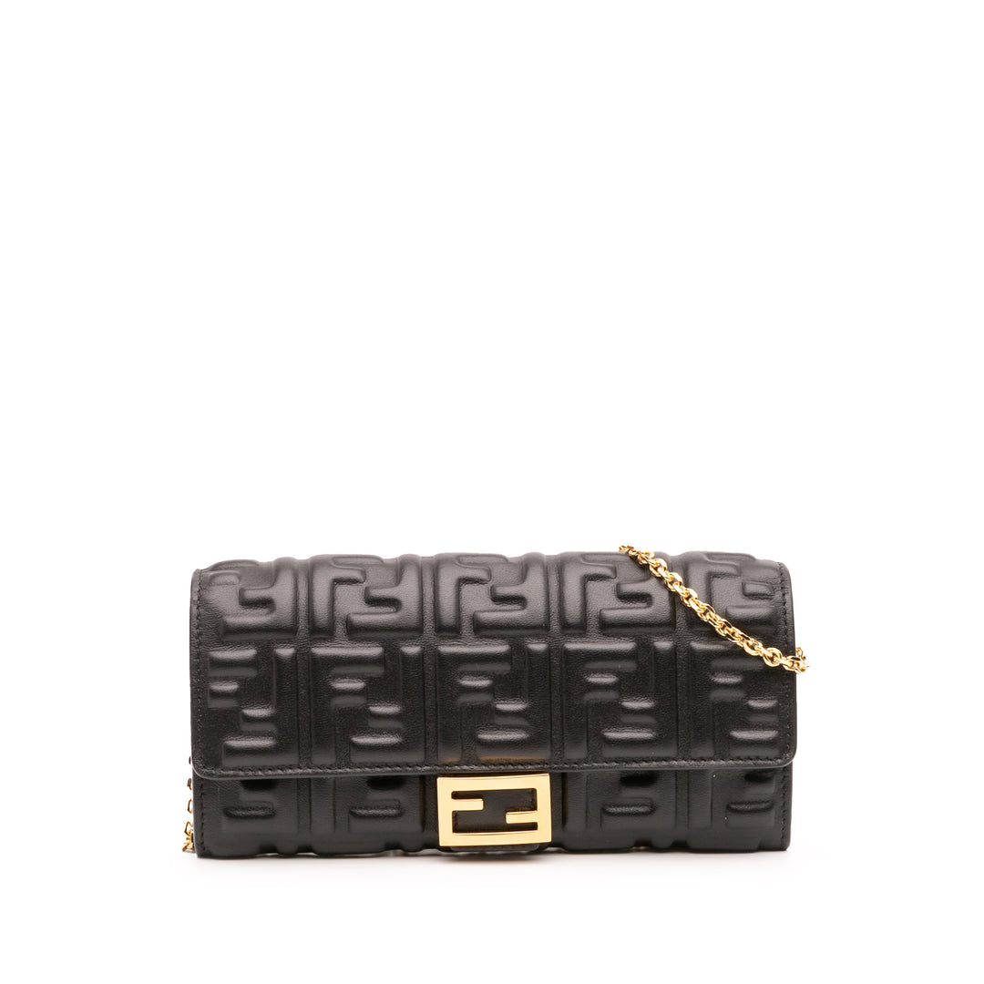 Fendi Zucca Embossed Leather Baguette Portefeuille On Chain Noir – GABY PARIS Authentique