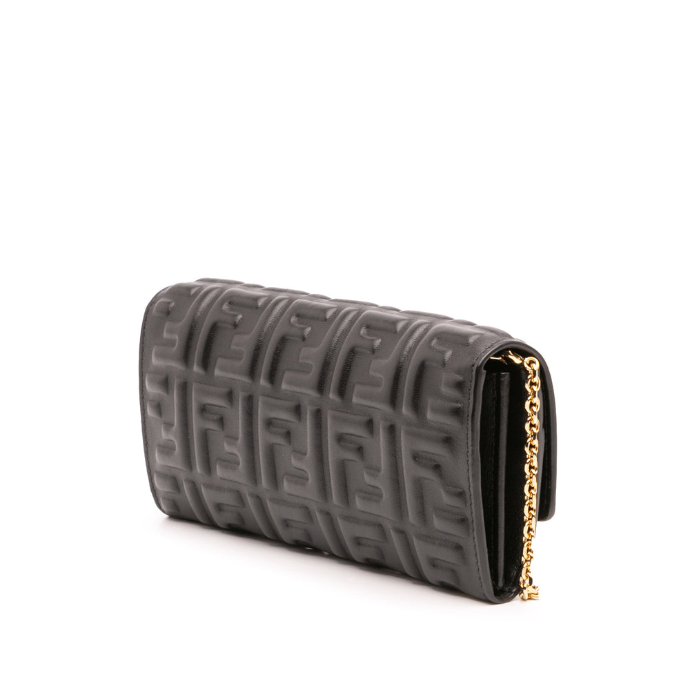 Fendi Zucca Embossed Leather Baguette Portefeuille On Chain Noir – GABY PARIS Authentique