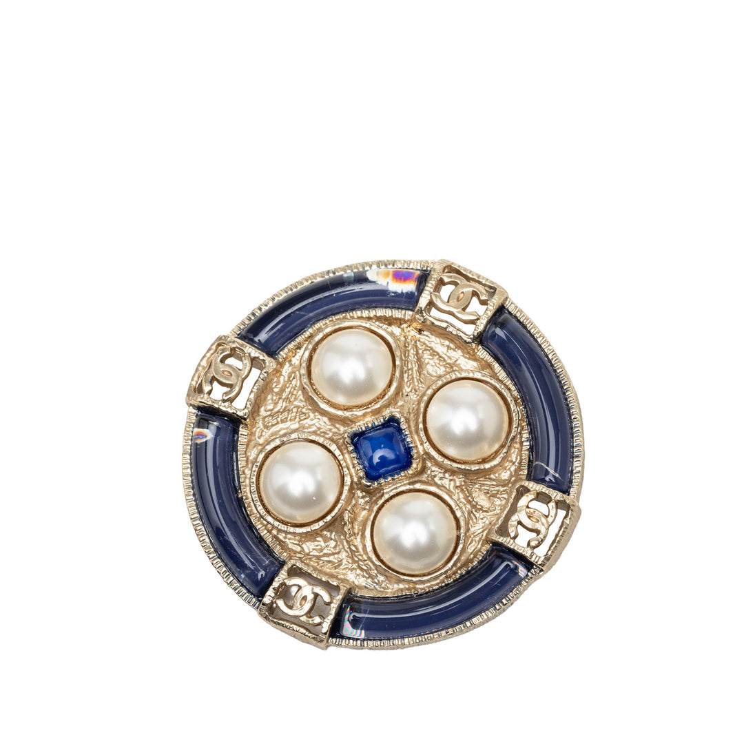 CC plaqué Resin et Perles fantaisie Rond Broche Doré
