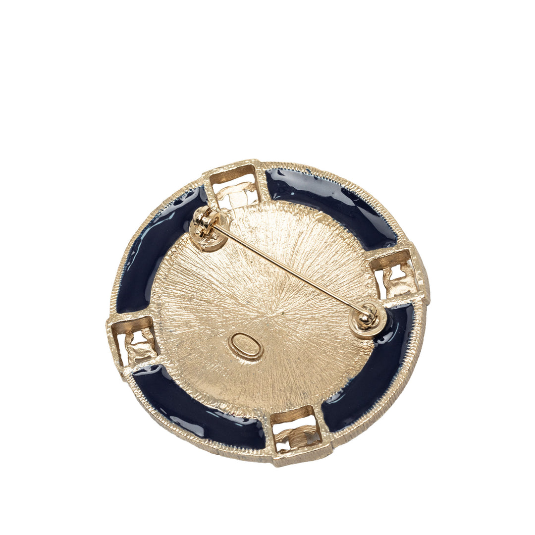 CC plaqué Resin et Perles fantaisie Rond Broche Doré