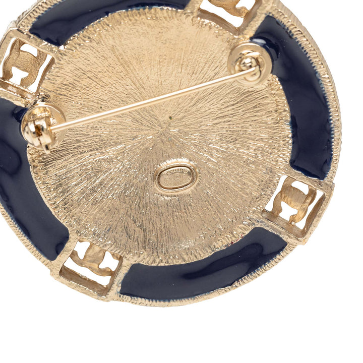 CC plaqué Resin et Perles fantaisie Rond Broche Doré