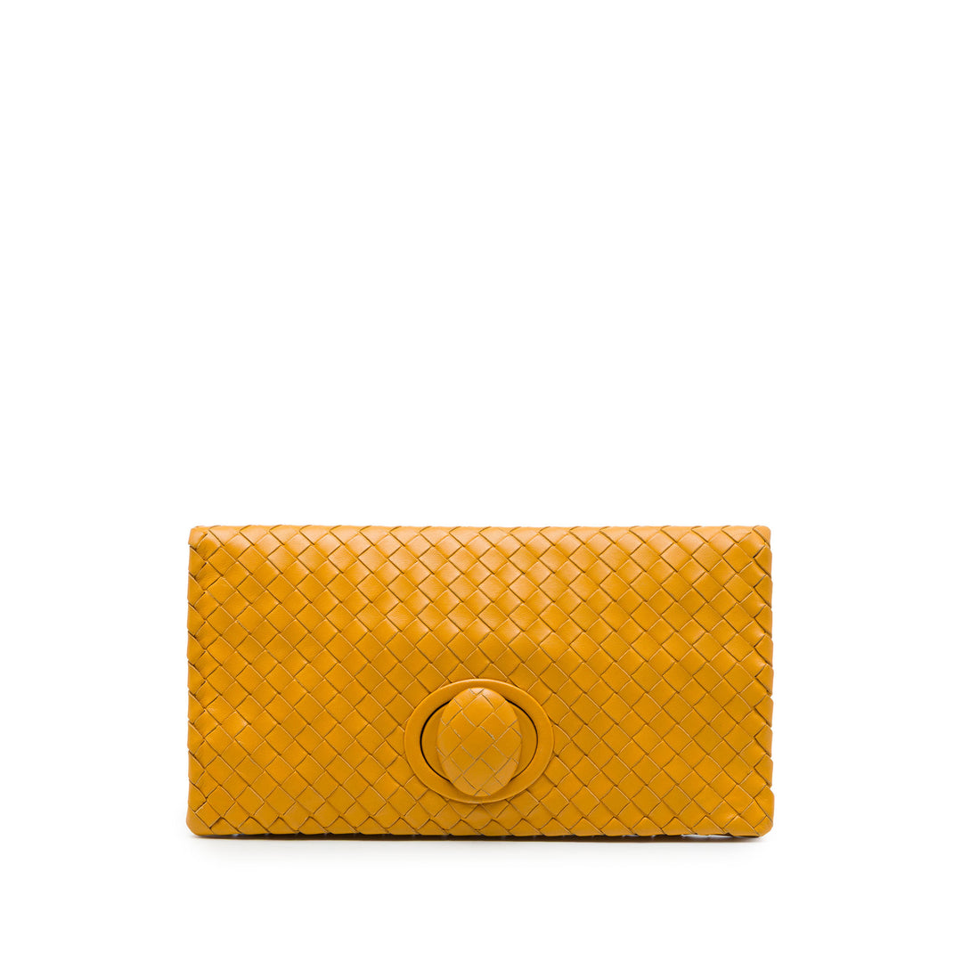 Bottega Veneta Pochette Intrecciato Turn Lock nappa Jaune – vue principale – GABY PARIS