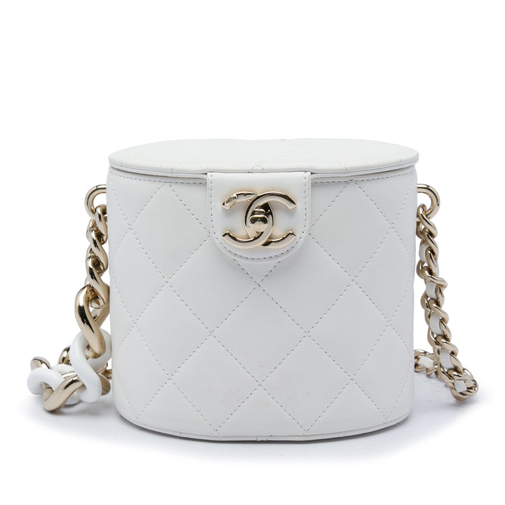 Chanel CC Elegant Chaîne Vanity Cuir d'agneau Blanc – vue principale – GABY PARIS