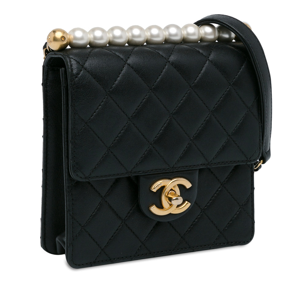 Small Lambskin Chic Pearls Flap Black - Gaby Paris