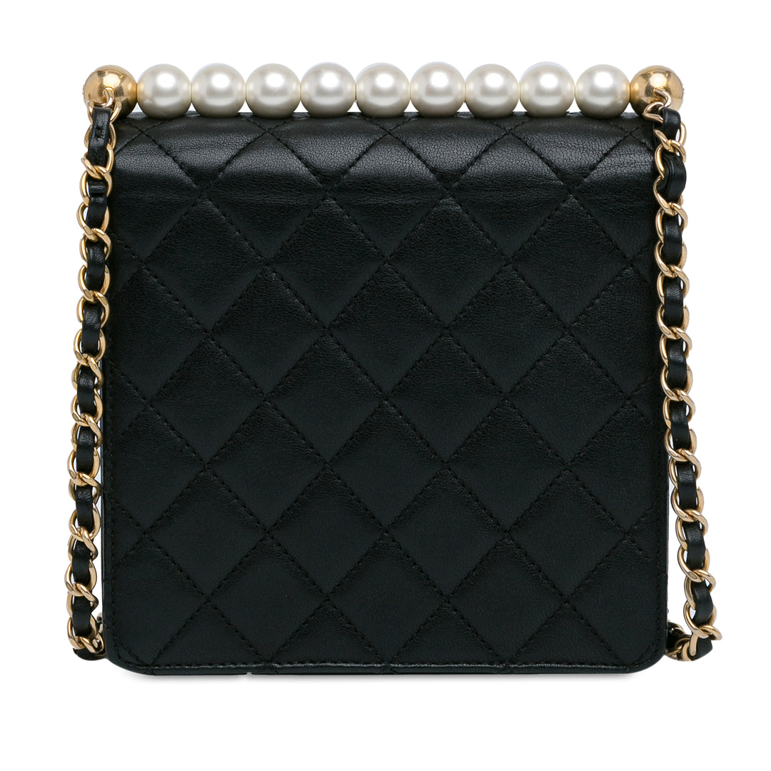 Small Lambskin Chic Pearls Flap Black - Gaby Paris