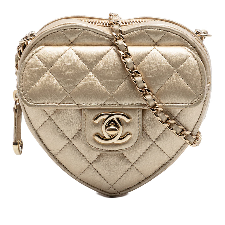 Chanel Mini Metallic Cuir d’agneau CC in Love Heart Sac porté croisé