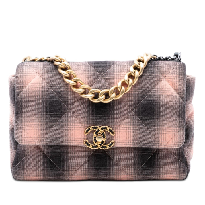 Chanel Cotton Check 19 à rabat Grand Tissu