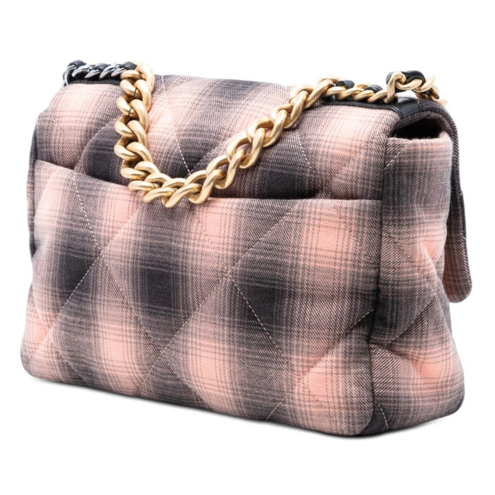 Chanel Cotton Check 19 à rabat Grand Tissu