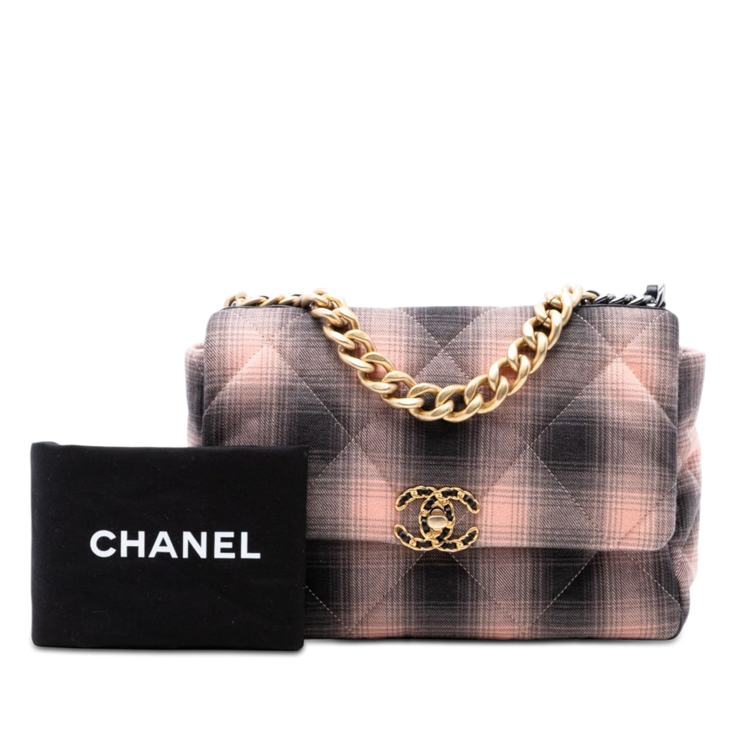 Chanel Cotton Check 19 à rabat Grand Tissu