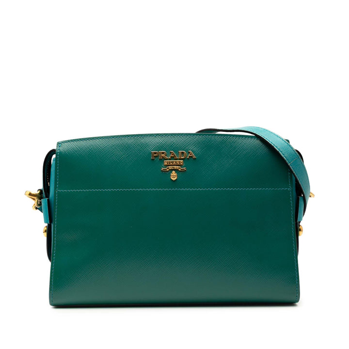 Prada Sac bandoulière Bicolore Vernice Esplanade Saffiano Bleu – vue principale – GABY PARIS