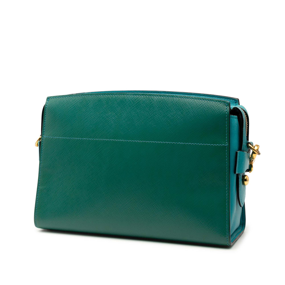 Prada Sac bandoulière Bicolore Vernice Esplanade Saffiano Bleu – vue 2 – GABY PARIS
