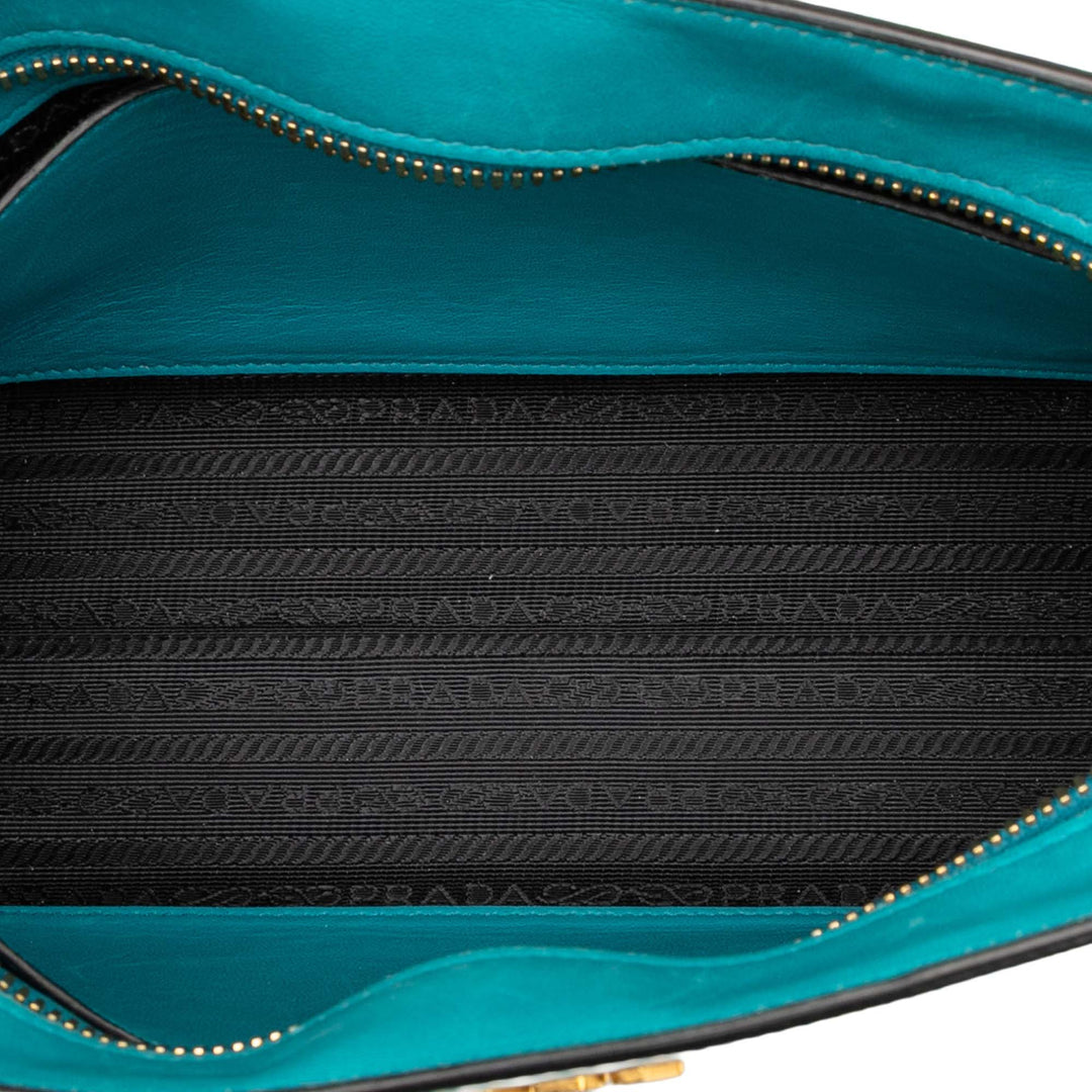 Prada Sac bandoulière Bicolore Vernice Esplanade Saffiano Bleu – vue 4 – GABY PARIS