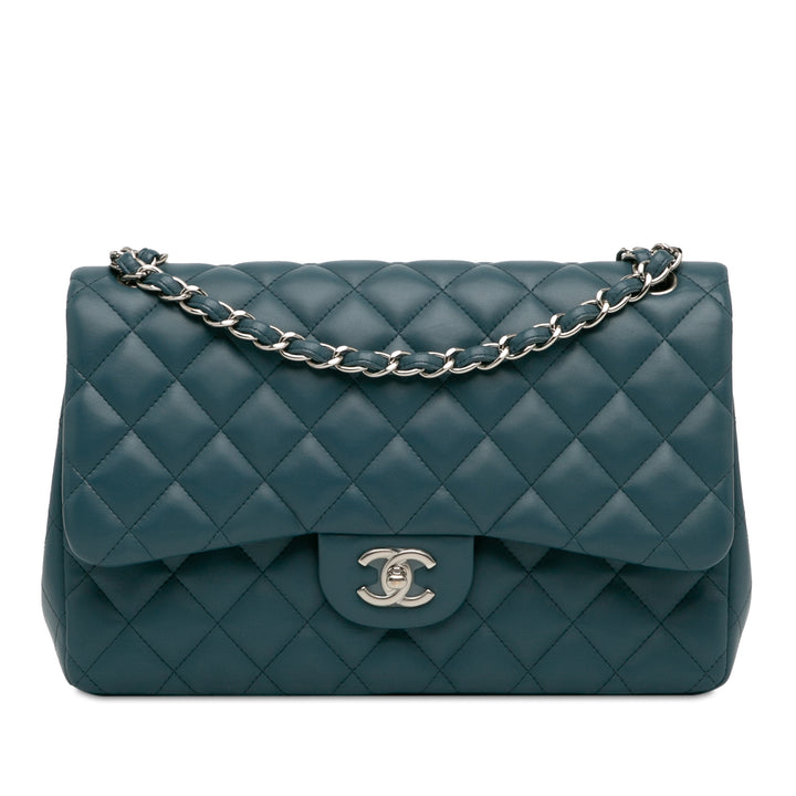 Jumbo Classic Lambskin Double Flap Blue - Gaby Paris