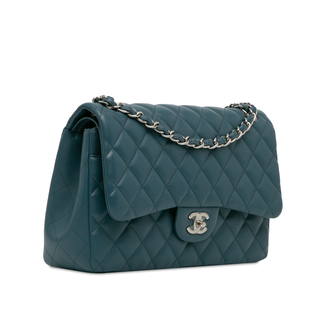 Jumbo Classic Lambskin Double Flap Blue - Gaby Paris