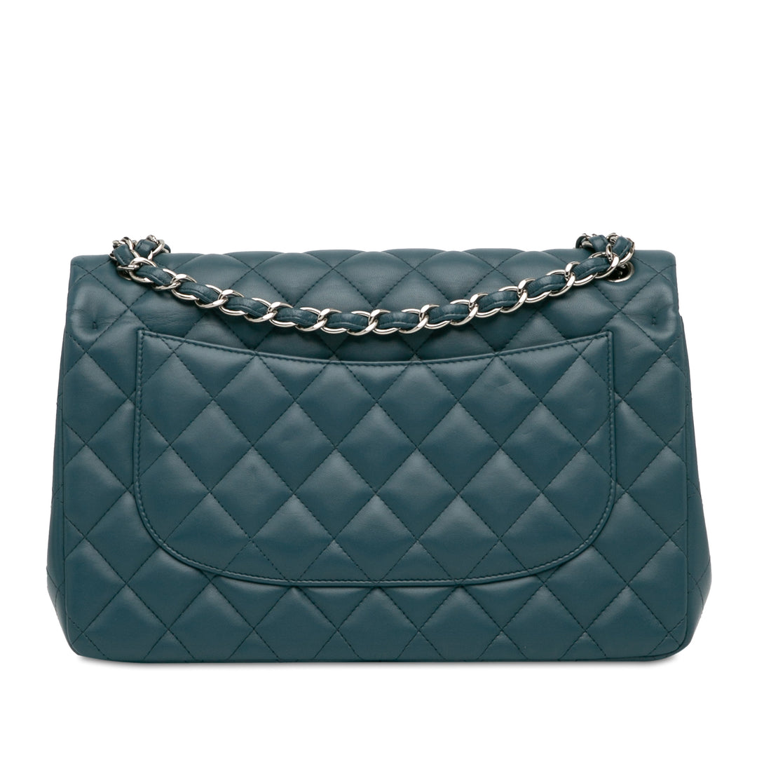 Jumbo Classic Lambskin Double Flap Blue - Gaby Paris