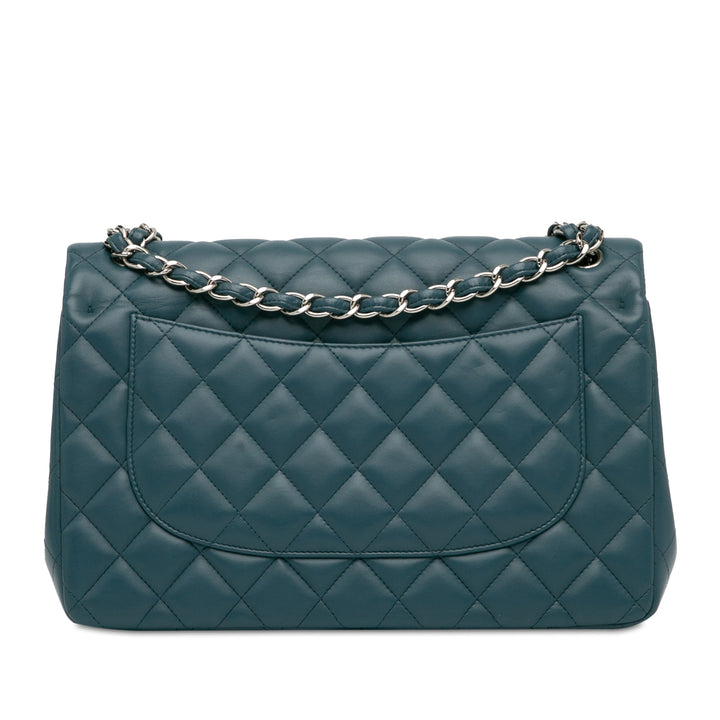 Jumbo Classic Lambskin Double Flap Blue - Gaby Paris