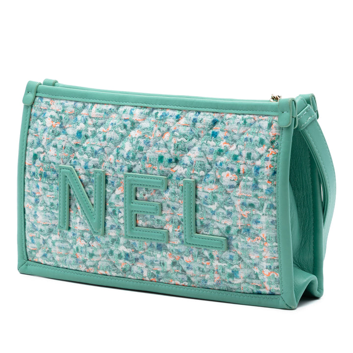 Chanel Matelassé Tweed PVC Logo Wristlet Pochette