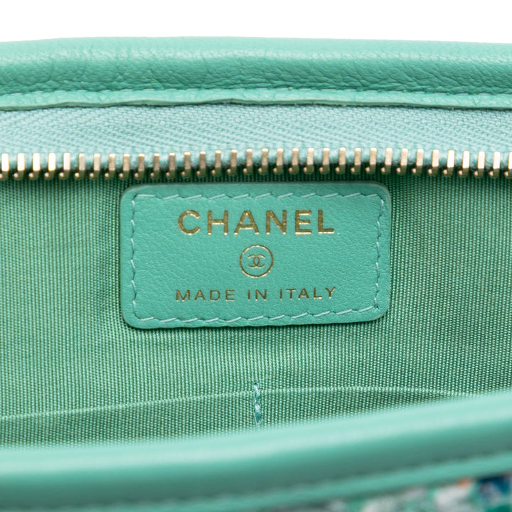Chanel Matelassé Tweed PVC Logo Wristlet Pochette