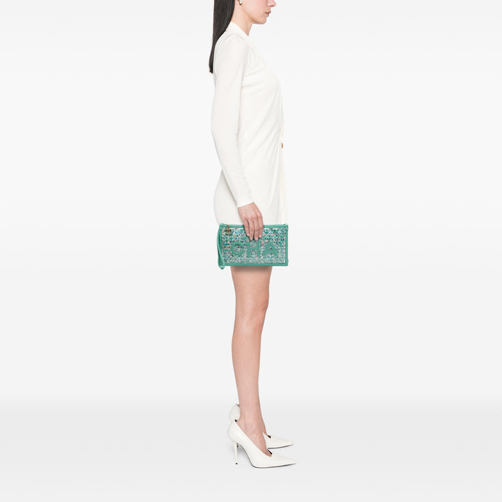 Chanel Matelassé Tweed PVC Logo Wristlet Pochette