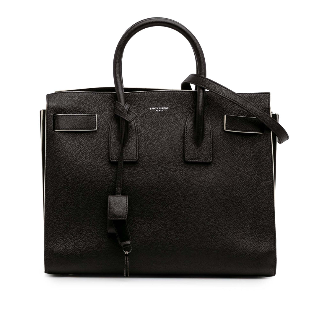 Small Grained Calfskin Topstitch Sac De Jour Satchel Black - Gaby Paris
