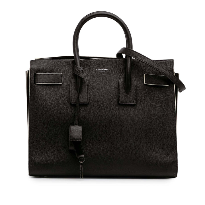 Small Grained Calfskin Topstitch Sac De Jour Satchel Black - Gaby Paris