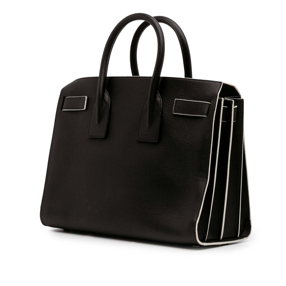 Small Grained Calfskin Topstitch Sac De Jour Satchel Black - Gaby Paris