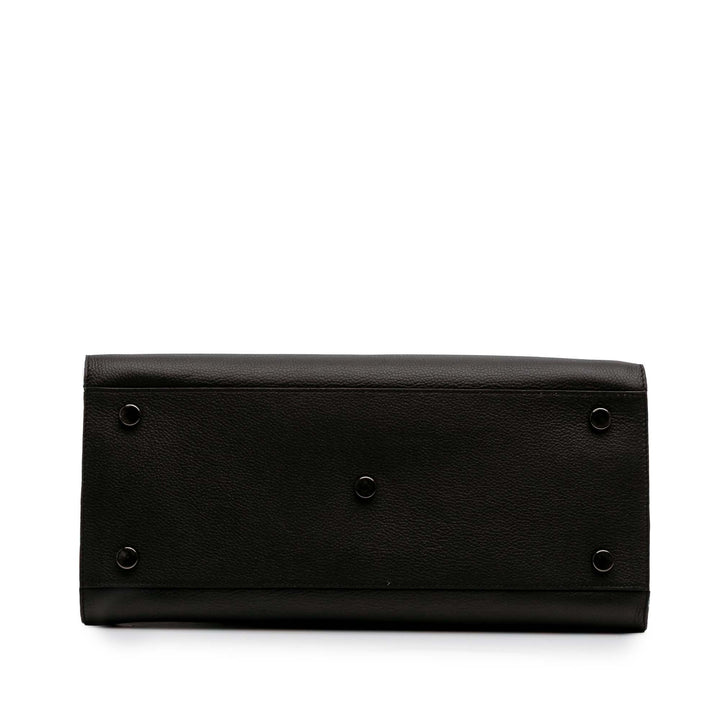 Small Grained Calfskin Topstitch Sac De Jour Satchel Black - Gaby Paris