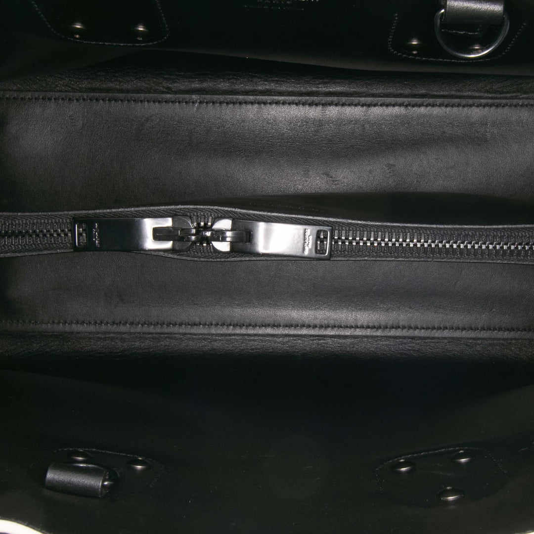 Small Grained Calfskin Topstitch Sac De Jour Satchel Black - Gaby Paris